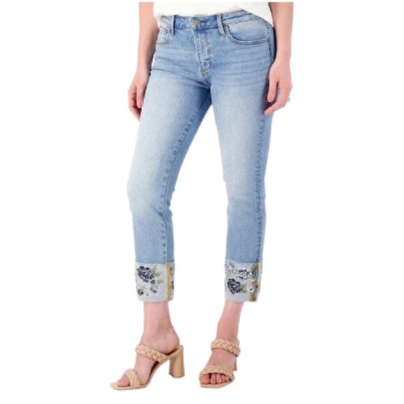Driftwood Colette High-Rise Floral Embroidered Cropped Jeans - Picture 1 of 8